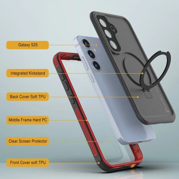 Galaxy S25 Waterproof Case [Kickstud 2.0 Series] Protective IP68 Cover W Screen Protector & Kickstand [Red] For Discount - Image 5