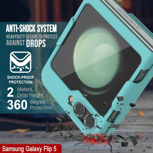 Galaxy Z Flip5 Case With Tempered Glass Screen Protector, Holster Belt Clip & Built-In Kickstand [Teal] Fashion - Image 2