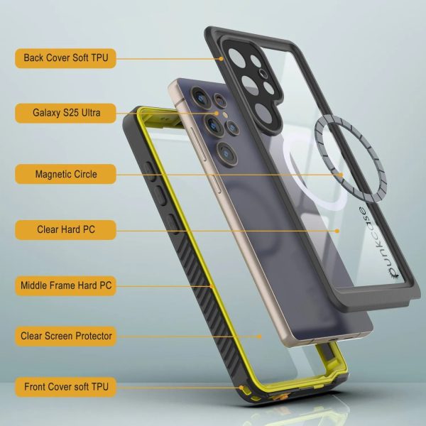 Galaxy S25 Ultra Waterproof Case, Punkcase [Extreme Mag Series] Armor Cover W  Built In Screen Protector [Yellow] For Sale - Image 5