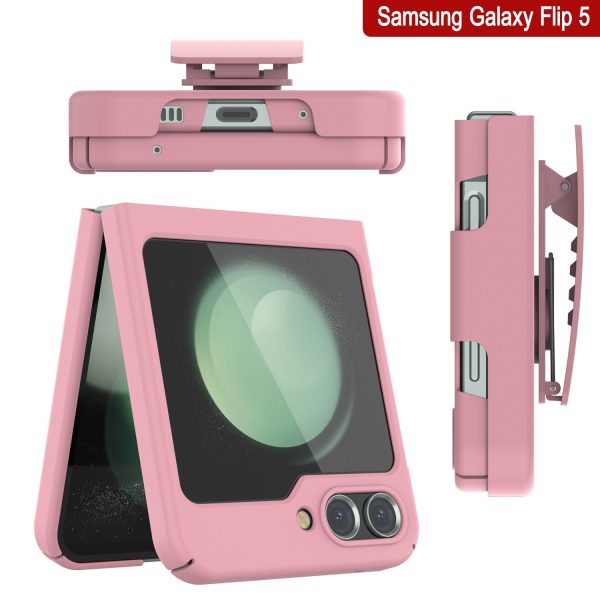 Galaxy Z Flip5 Case With Tempered Glass Screen Protector, Holster Belt Clip & Built-In Kickstand [Pink] For Cheap - Image 5