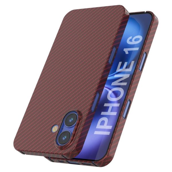 Punkcase iPhone 16 Carbon Fiber Case [AramidShield Series] Ultra Slim & Light Kevlar [Red] For Cheap