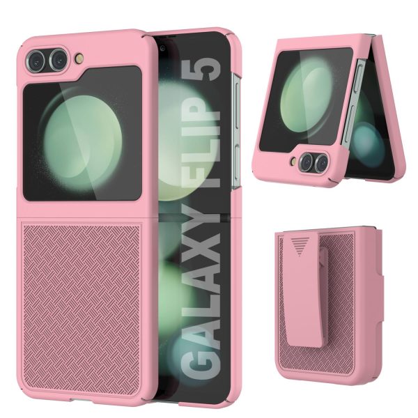 Galaxy Z Flip5 Case With Tempered Glass Screen Protector, Holster Belt Clip & Built-In Kickstand [Pink] For Cheap