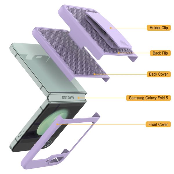 Galaxy Z Flip5 Case With Tempered Glass Screen Protector, Holster Belt Clip & Built-In Kickstand [Lilac] on Sale - Image 4