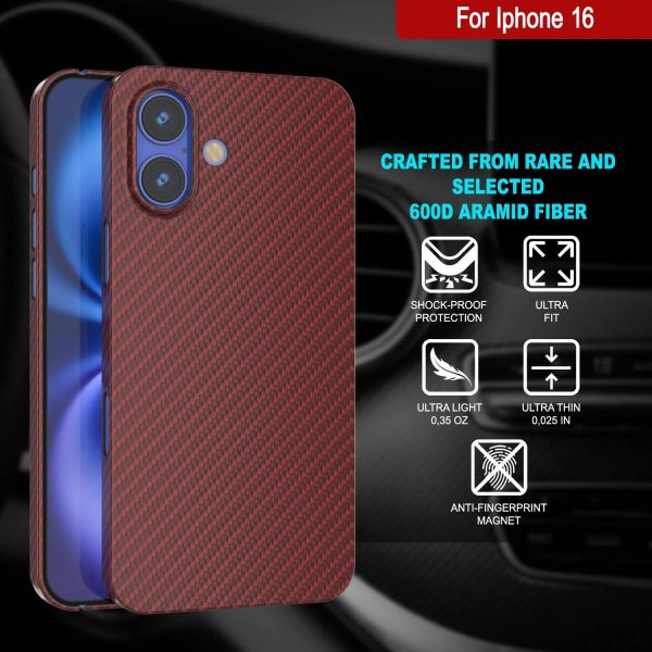 Punkcase iPhone 16 Carbon Fiber Case [AramidShield Series] Ultra Slim & Light Kevlar [Red] For Cheap - Image 2