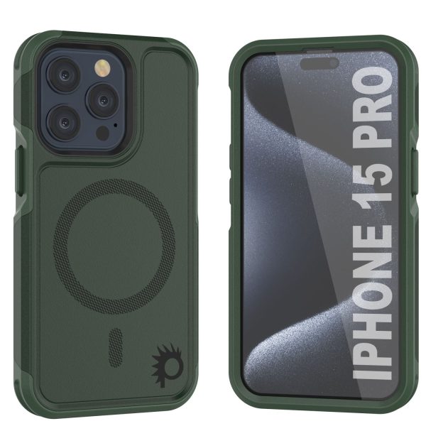 PunkCase iPhone 15 Pro Case, [Spartan 2.0 Series] Clear Rugged Heavy Duty Cover W Built in Screen Protector [dark green] Supply