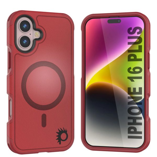 PunkCase iPhone 16 Plus Case, [Spartan 2.0 Series] Clear Rugged Heavy Duty Cover W Built in Screen Protector [red] Fashion