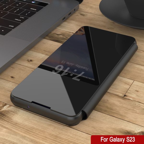 Punkcase Galaxy S23 Reflector Case Protective Flip Cover [Black] Supply - Image 5