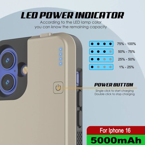 iPhone 16 Battery Case, PunkJuice 5000mAH Fast Charging MagSafe Power Bank W  Screen Protector | [Gold] Online - Image 5