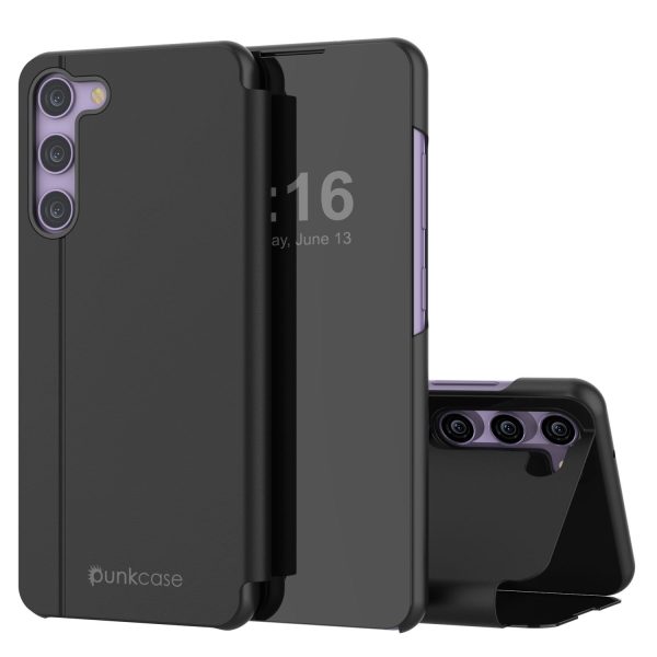Punkcase Galaxy S23 Reflector Case Protective Flip Cover [Black] Supply