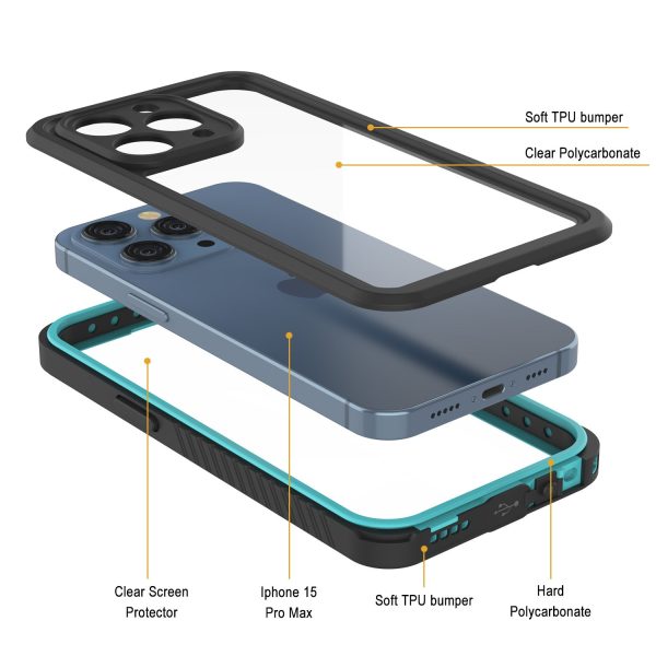 iPhone 15 Pro Max Waterproof Case, Punkcase [Extreme Series] Armor Cover W  Built In Screen Protector [Teal] For Cheap - Image 4